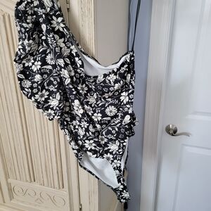 Black and White Floral One-Piece Swimsuit